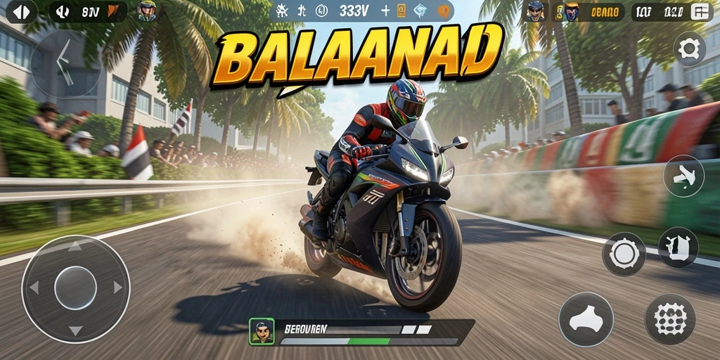 Screenshot utama 333V menampilkan aksi balapan motor yang mendebarkan.