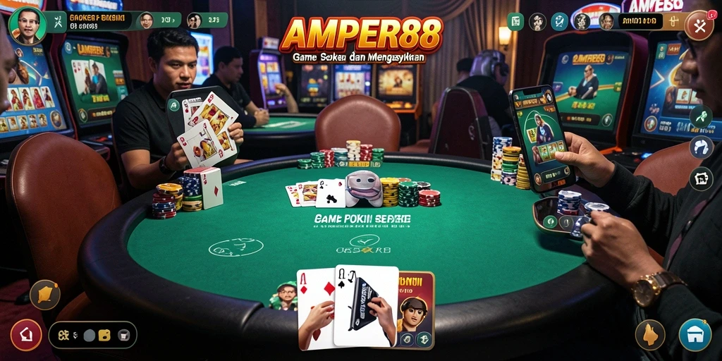 Tampilan gameplay Poker AMPER88 yang menegangkan dan seru.