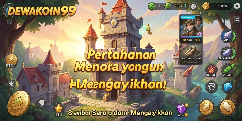 Tampilan gameplay DEWAKOIN99 yang menegangkan dengan berbagai menara.