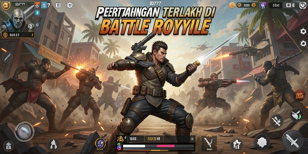 Tampilan gameplay seru di ID777 dengan aksi Battle Royale yang mendebarkan.