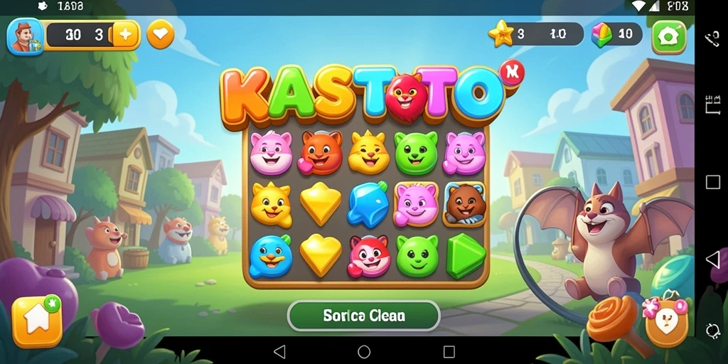 Tangkapan layar gameplay KASTOTO yang menampilkan aksi mencocokkan item yang seru.