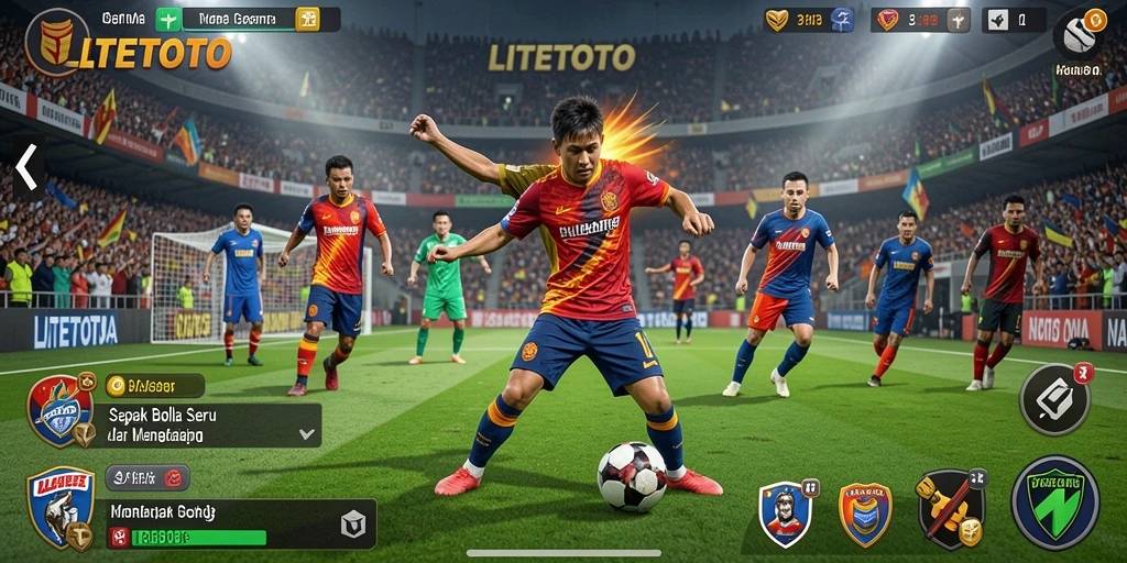 Screenshot menampilkan aksi seru di lapangan sepak bola.