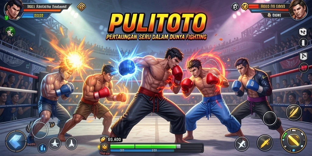Tampilan seru pertarungan dalam PULITOTO dengan karakter unik.
