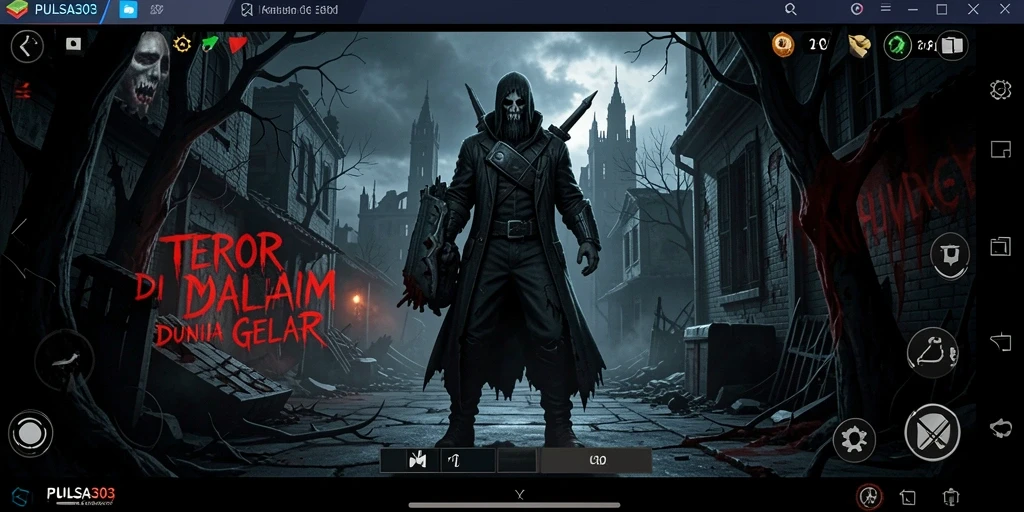 Screenshot gameplay PULSA303 dengan suasana horor yang mencekam.