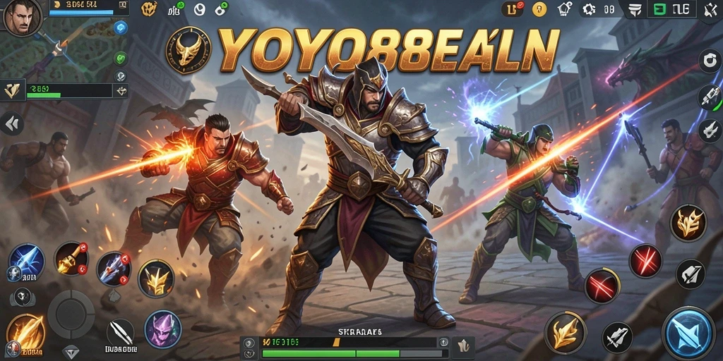 Screenshot utama YOYO88 menampilkan aksi pertempuran strategis yang mendebarkan.